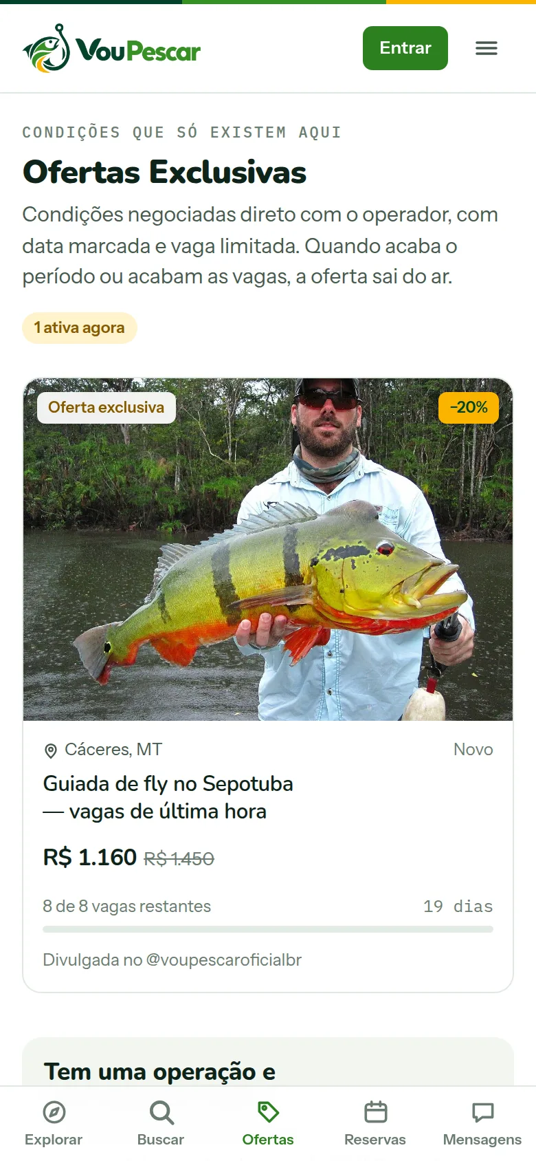 Tela de Ofertas Exclusivas com desconto, vagas restantes e prazo